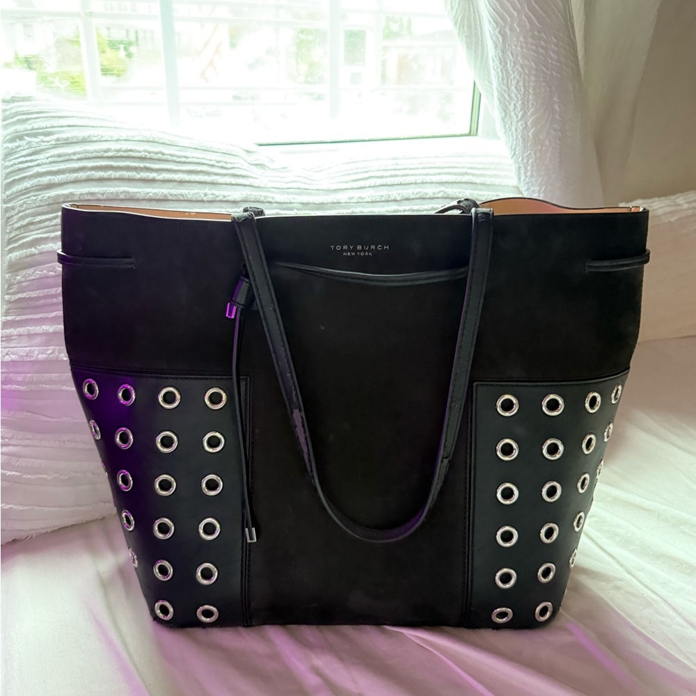 Tory Burch Black Tote with Silver Eyelets